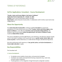 Justice Education Society (JES): Call for Applications for Consultant - Course Development: “Gender, Justice and Human Rights in the Eastern Caribbean”